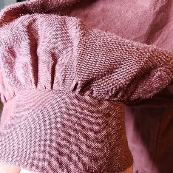 Eva Linen Peterpan Collar Puff Sleeve Button Front Mauve Mini Dress. Free Size - Picture 6 of 16